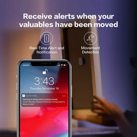 Smartphone receiving alert from Zigbee Vibration Sensor And Glass Break Detector For Home Security