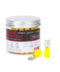 100 Pack Yellow Insulated Female Spade Connectors Kit For 12-10 AWG Wire One Quarter Inch Quick Disconnects Tinned Copper PVC