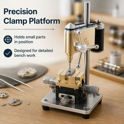 Mini Bench Drill Press Machine 9500Rpm High Precision Watchmaker Tool Variable Speed Spindle with precision clamp platform.