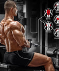 Man using Heavy Duty Knurling Black Double D Cable Row Handle With 880 Lb Capacity for back and shoulder workouts at gym