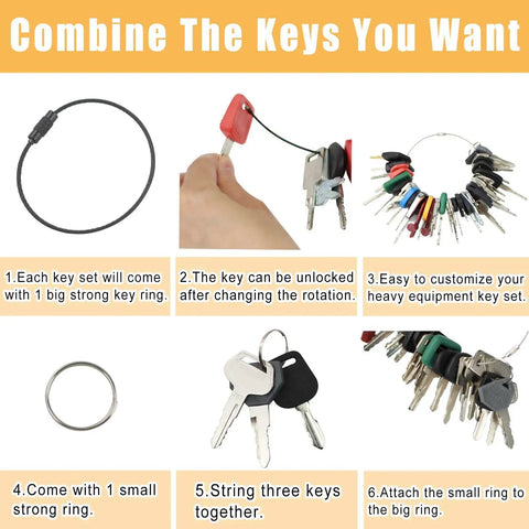 48 Piece Heavy Equipment Key Set for Excavators, Loaders, Forklifts with strong key ring and customization options