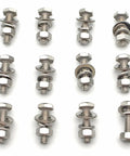MR. ALLOY 1/4-20 stainless steel bolts with nuts and washers, 16 sets arranged on white background