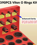 Viton O Ring Kit 390 Piece Set With 30 Sizes Metric Assortment organized in red box, labeled compartments visible