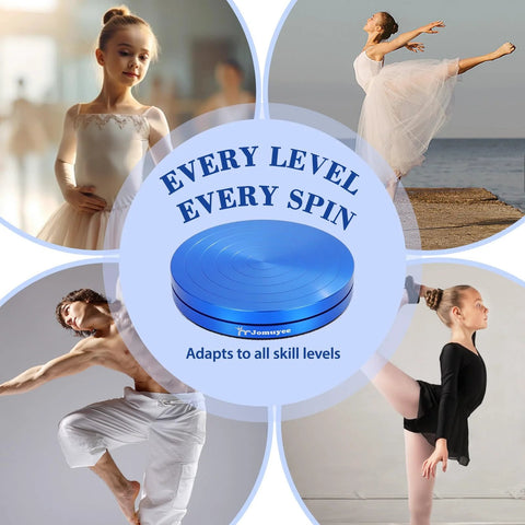 Front view of blue metal ballet turning disc board with non-slip surface for balance training and pirouette practice