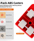 HQO LOVL Furniture Glider Kit with Four Carbon Steel Slides for Sofa Fridge Moving - Close-up of 4-Pack ABS Casters for floor compatibility.