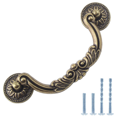 Antique Drop Bail Drawer Pulls Set Of 6 With 5 Inch Center To Center Holes And 6.4 Inch Overall Length Vintage Bronze Cabinet Handles