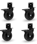 Side Mount Swivel Caster Wheels Set of 4 for Furniture and Cart, 3 Inch Knobby Tire Casters with Black Powder Coated L Shaped Plate