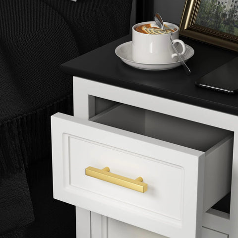 Drawer with 20 Pack Gold Cabinet Handles And Drawer Pulls In Brushed Brass Finish For Kitchen Cupboards And Dressers, showing handle detail