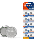 Top Shelf 10 Pack LR44 Batteries AG13 SR44 357 303 A76 One Five Volt Button Cells Fresh Box with two batteries and packaging.