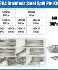 All Purpose Cotter Pin Set Kit 304 Stainless Steel U And R Shape Split Pins For Cars And Trucks Auto Repair Assorted Sizes Rust Resistant Dowel Roll Pins M3 Size Tension Clip Fasteners in a compartmentalized box with visible M3 dimension labels