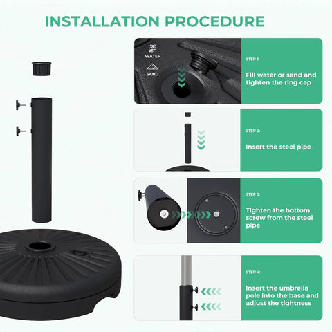 Installation steps for Heavy Duty Patio Umbrella Stand With 81.5lb Capacity Water Filled Base