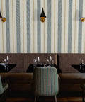 Custom Printed Leather Textured Vinyl Wallpaper Top Notch Heavy Duty Wallcovering in restaurant setting with striped design.