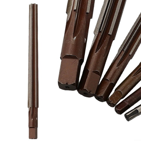Hand Reamers Set For Pin Fit And Hole Sizing, Alloy Steel, 6 Flutes, Taper Shank, various sizes on white background