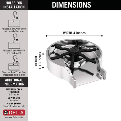 Dimensions diagram of Chrome Glass Rinser For Kitchen Sink GR250, featuring the size and installation requirements.