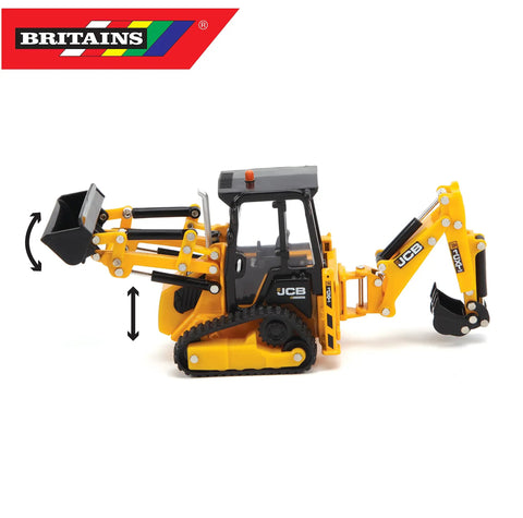 JCB Farm Tractor With Tracked Backhoe Loader 1:32 Scale Collectible Toy showing side view, die-cast metal and plastic, yellow color