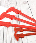 Depth Vernier Caliper 3inches, 6inches Depth Vernier on wooden surface, features clear scales and bright red design.