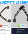 Front upper control arm with ball joint for 2WD Dodge Ram 1500; pair shows worn rusty vs new machined arm
