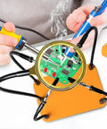 Helping Hands Soldering Station With 5X Magnifying Glass And 4 Flexible Arms Third Hand Soldering Tool in use on PCB