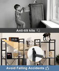 Triple Column 4 Tier Bookshelf with Adjustable Shelves secured to wall, preventing child accidents, black industrial bookcase