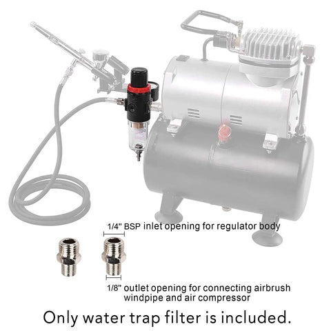 Airbrush Compressor Pressure Regulator With Water Trap Filter And Gauge, Adjustable From 0 To 140 PSI, BSP Thread, diagram view