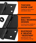 304 Stainless Steel Matte Black Exterior Door Hinges With Ball Bearing, smooth design and features