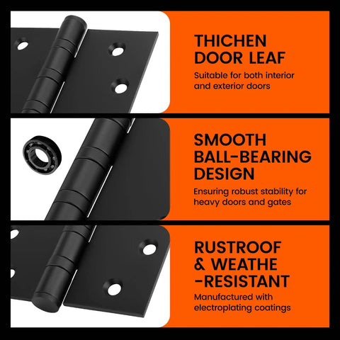 304 Stainless Steel Matte Black Exterior Door Hinges With Ball Bearing, smooth design and features