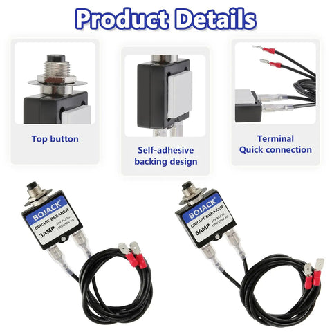 Resettable Fuse Circuit Tester For HVAC Breakers with 3 Amp and 5 Amp units, UL rated, includes top button and quick connection terminals.