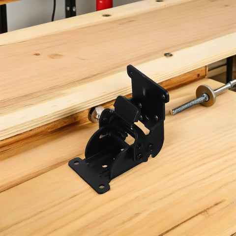 Black Iron Folding Leg Hinges With Anti Loosening Technology And Smooth Silent Operation on wooden bench