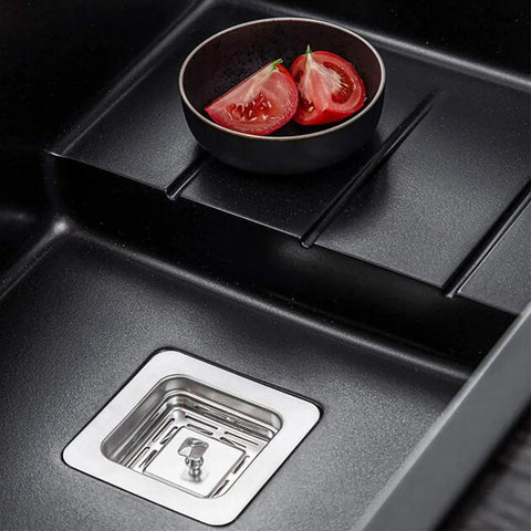 Solid Granite Composite Vessel Sink Featuring A Flat Out Stain Resistant Finish And Zero Hassle Drain Setup Perfect For Quick Kitchen Bathroom Overhauls And Commercial Hotel Remodels with bowl and tomatoes.