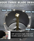 Cross-section view of METOTY concrete hole saw showing inner, middle, and outer blades; silver alloy steel.