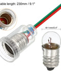 E10 Screw Base Miniature Bulbs Warm Yellow Glow 1.5V 2.5V 3.8V 6V Pilot Indicator Lamps with transparent holder and wiring.