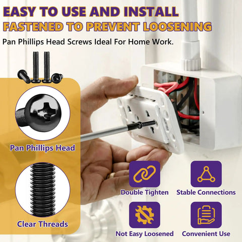 Person installing a Pan Phillips Head Screw from a 163 Piece M4 Pan Head Machine Screws Kit Black High Hardness Carbon Steel.