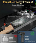 Electric Air Duster With 180000 RPM Brushless Motor cleaning a keyboard, showcasing LED light and display screen.