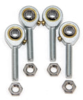 Rod End Bearings With Quarter Inch Bore And Quarter Twenty Eight Right Hand Thread, Jam Nuts Included, Steel Body, pack of four