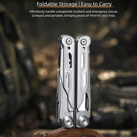 All In One Multitool Pliers With Replaceable Wire Cutters And Glass Hammer Premium Steel Construction folded view