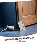 Heavy Duty Stainless Steel Door Hinges For Wood Interior Doors Featuring Built Tough Design And Zero Hassle Mounting For No Sweat Alignment And Smooth Daily Swings At Home Base on wooden door with silver knob.