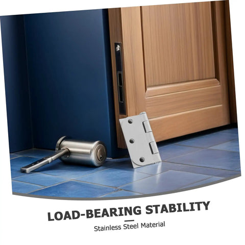 Heavy Duty Stainless Steel Door Hinges For Wood Interior Doors Featuring Built Tough Design And Zero Hassle Mounting For No Sweat Alignment And Smooth Daily Swings At Home Base on wooden door with silver knob.