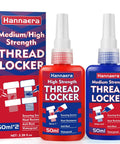 Blue and Red Thread Locker Kit For Nuts Bolts And Metal Fasteners, Medium And High Strength, 50 Ml Each, 2 Pack, front view