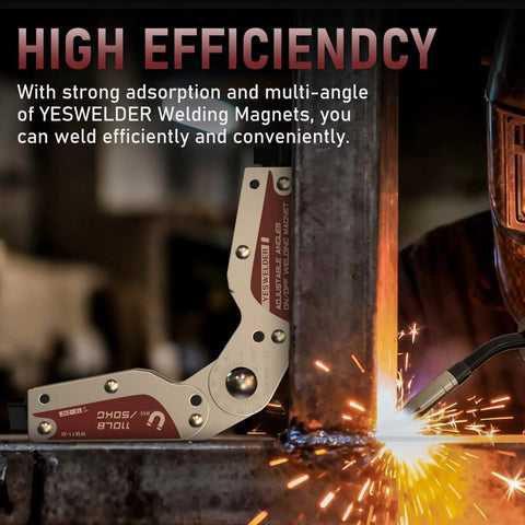 Industrial Grade Adjustable Angle Welding Magnet With 110lb Holding Power 20 To 200 Degree Magnetic Welding Holder in use during welding
