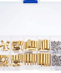 M2.5 Brass Hex Standoff Kit With 180 Pieces Of Spacers Screws And Nuts For Electronics Motherboard Installations And Office Equipment Projects A Pro Grade Hardware Organizer For Quick Builds. brass standoff kit in storage box with spacers, screws, and nuts