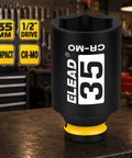 Heavy Duty Thirty Five Millimeter Deep Impact Socket With One Half Inch Drive For Axle Nut Removal Six Point Chrome Moly Steel