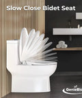 Elongated Bidet Seat With Dual Nozzles, Easy No Wiring Install, Self Cleaning on toilet illustrating slow-close feature