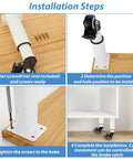 Installation steps for Set Of 4 Metal Adjustable Furniture Legs With Wheels Casters White Height 7.3-10.2 Inches Heavy Duty 440Lbs Capacity Includes 16 Screws Brakes For Tables Cabinets Sofas Beds