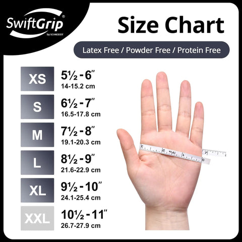 Size chart for Disposable Nitrile Gloves Black Latex Free Powder Free Non Sterile 100 Count Box Medium for Cooking.