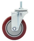 Heavy Duty Swivel Caster Wheels Featuring Slick Polyurethane Treads And A Sturdy Threaded Stem Mount close-up of a four-inch caster