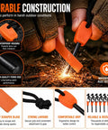 10 Pack Fire Starter Flint Steel Striker Kit For Camping And Hiking Ferro Rod Emergency Outdoor Survival Tools In Orange And Black Easy Spark And Reliable Fire Start For Bushcraft, showing use and details
