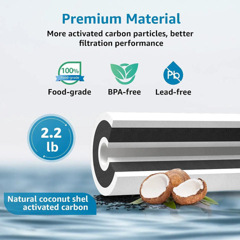 5 Micron 10 Inch By 4.5 Inch Whole House Water Filter Replacement with coconut shell activated carbon material
