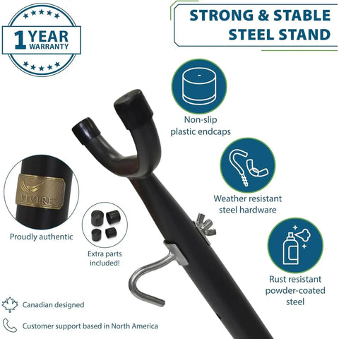 Close-up of strong, stable steel stand for Cozy Double Cotton Hammock With Space Saving Steel Stand For Two People, 450 Lb Capacity.