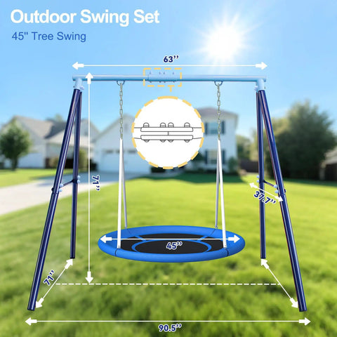 Heavy Duty Saucer Swing Set For Backyard 500lbs Capacity Outdoor Metal Frame Playground Equipment With 45 Inch Round Swing