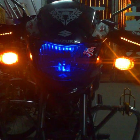 Motorcycle front with working turn signals using Plug N Play Electronic LED Flasher Relay For Motorcycles Hyper Flash Fix 12V.